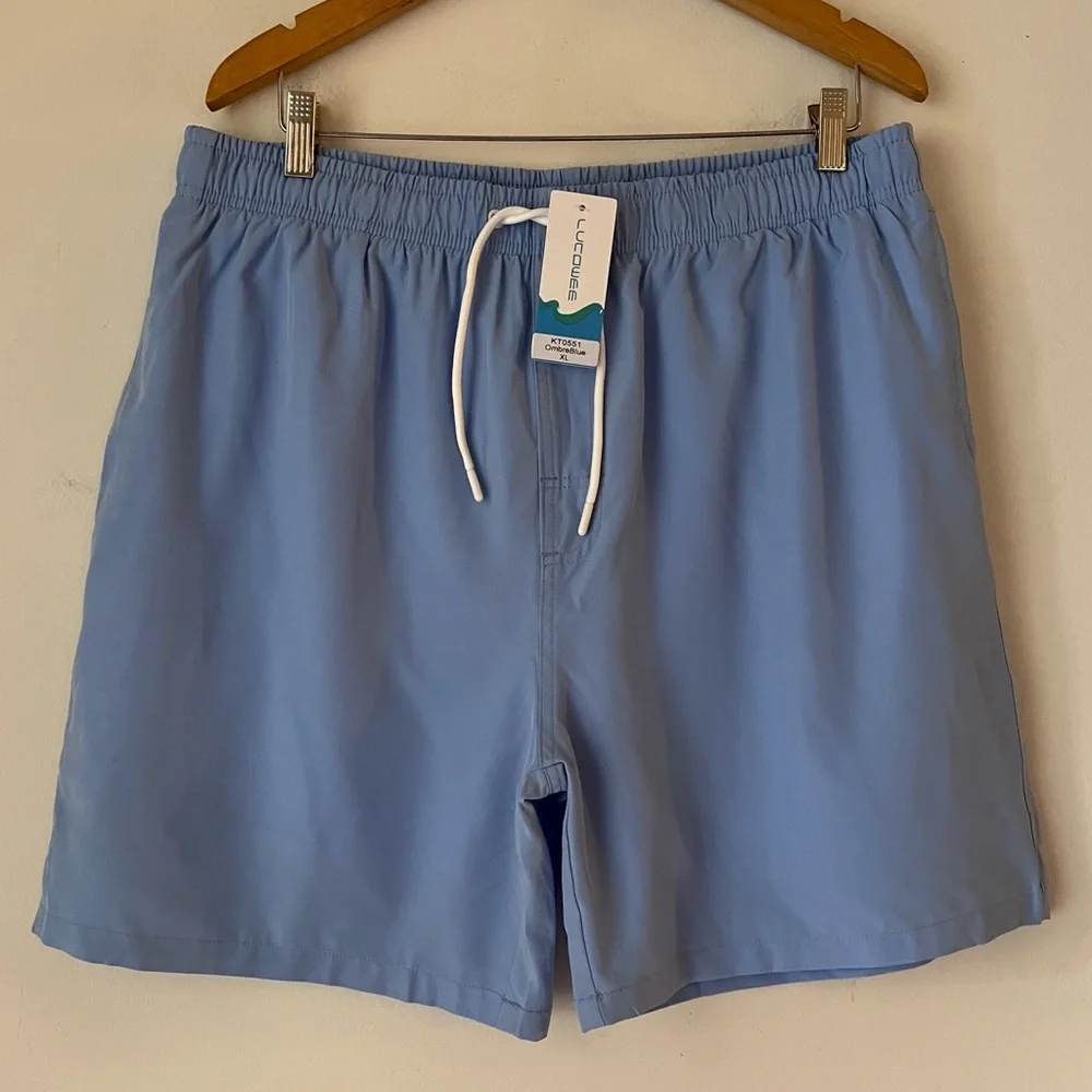 NWT LUCOWEE Mens Swim Trunks with Compression Liner Anti Chafe Sz XL Blue